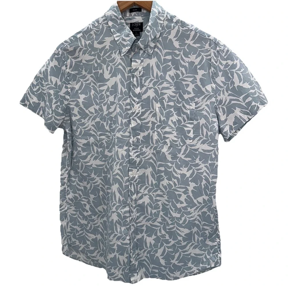 NEW J.CREW FLEX WASH Men's Large Slim Tropical Floral Button Down‎ Short Sleeve